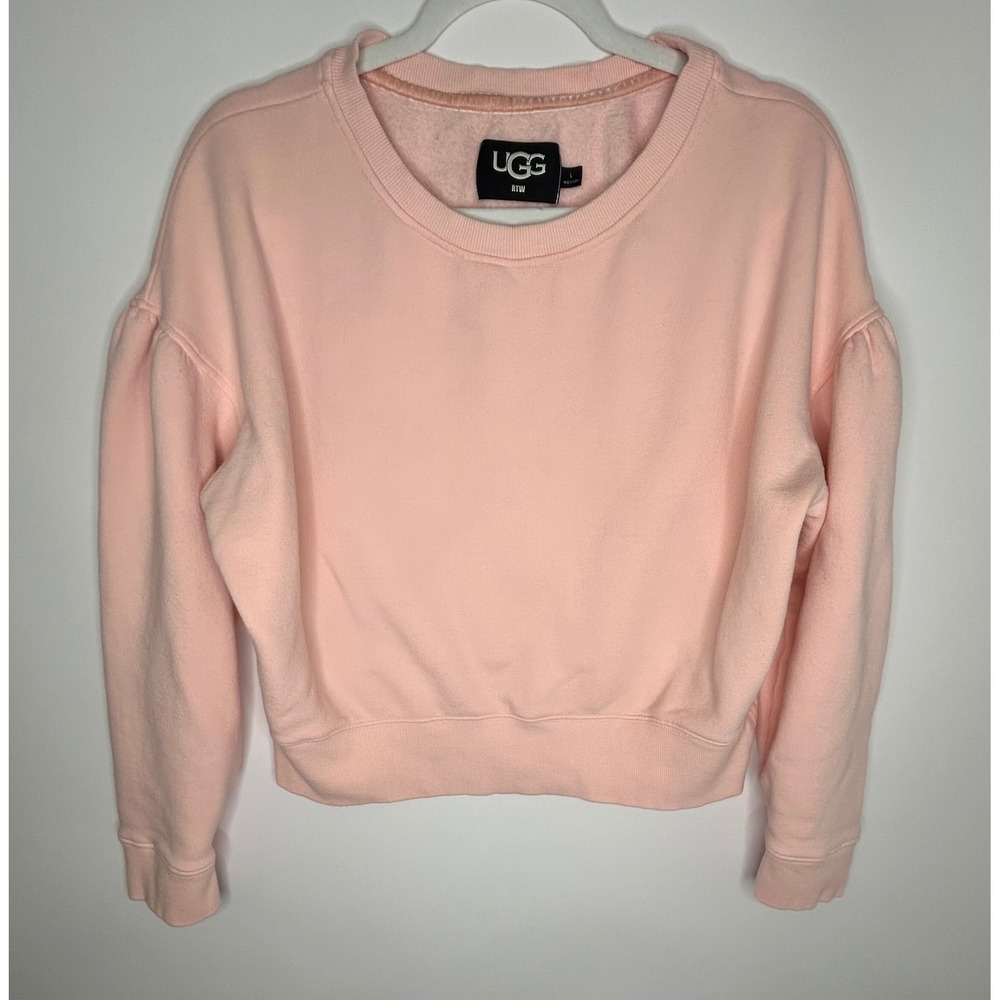UGG RTW Puff Sleeve Cropped Sweatshirt Women Large Pink Excellent